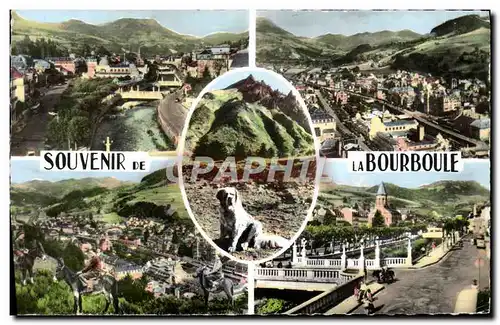 Moderne Karte La Bourboule Les Ponts Sur la Dordogne Vue generale Les ponts et l&#39eglise Chien