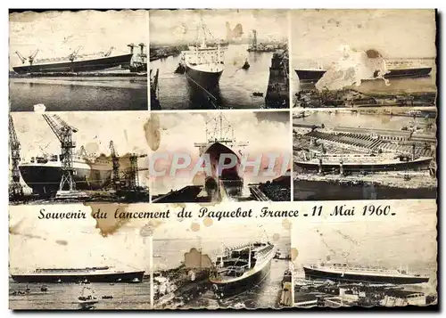 Cartes postales Souvenir du lancement du Paquebot France 11 mai 1960