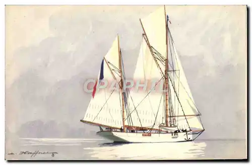 Cartes postales Yacht Encalmine Ketch de Croisiere Grand mat Sur l'Avant Bateau