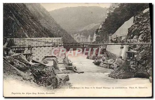 Cartes postales Les gorges du Drac et le grand barrage en construction