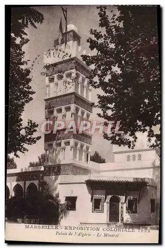 Cartes postales Marseille Exposition Coloniale 1922 Palais de L&#39Algerie Le minaret