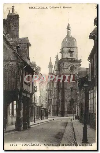 Cartes postales Bretagne Fougeres Grand Rue et Eglise St Leonard