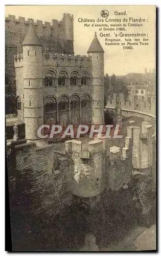 Cartes postales Gand Chateau Des Comtes De Flandre Mur d&#39enceinte maison du Chatelain et donjon
