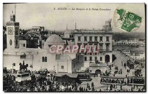 Cartes postales Alger La Mosquee Et Le Palais Consulaire Tramway