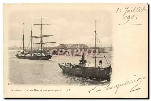 Cartes postales Le Havre Trois Mats Et Son Remorqueur Bateau