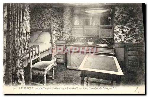 Cartes postales Le Havre Le Transatlantique La Lorraine Une chambre de luxe Bateau