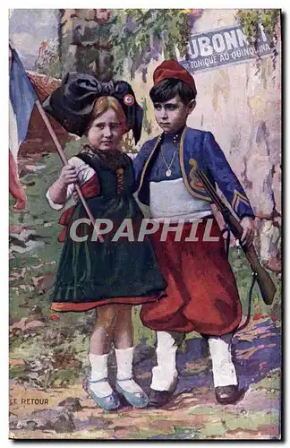 Cartes postales Le retour Enfants Militaria Alsace Dubonnet