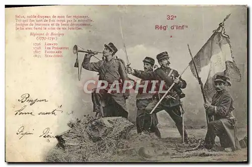 Cartes postales Salut Noble Drapeau 32eme regiment d&#39infanterie Militaria