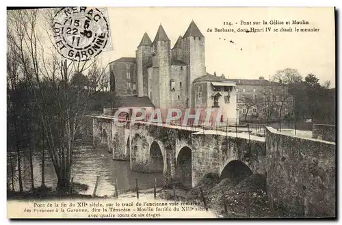 Cartes postales Pont Sur La Gelise Et Moulin de Barbaste dont Henri IV se disait le meunier Nerac