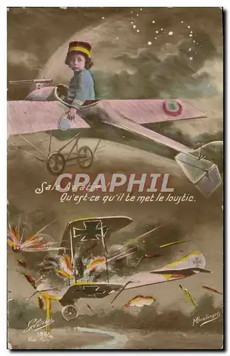 Cartes postales Fantaisie Enfant Avion Militaria