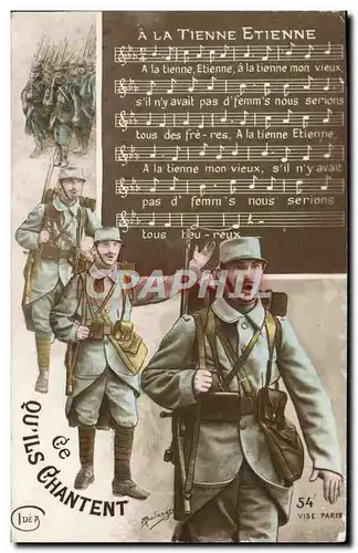 Cartes postales Fantaisie Homme Soldat Ce Qu&#39Ils Chantent A la tienne Etienne