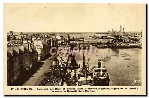 Ansichtskarte AK Cherbourg Panorama Des Quais et Bassins Dans le Lointain Eglise de la Trinite Nouvelle gare mari