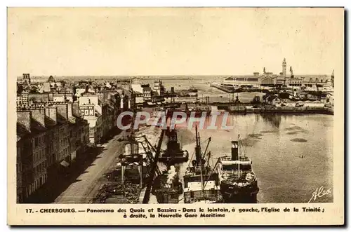 Cartes postales Cherbourg Panorama Des Quais et Bassins Dans le Lointain Eglise de la Trinite Nouvelle gare mari