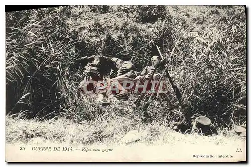 Cartes postales Guerre De 1914 Repos bien gagne Militaria