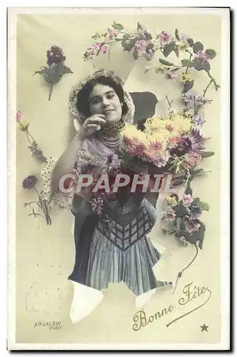 Cartes postales Fantaisie Femme Fleurs Bonne Fete