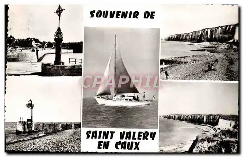 Moderne Karte Saint Valery en Caux Les quais et le port La digue et la plage Vue prise des falaises Le phare U