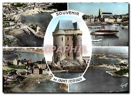 Moderne Karte Saint Servan Vue aerienne du port et de la tour Solidor Le port et l&#39eglise La tour Solidor