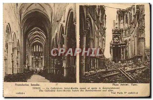 Ansichtskarte AK Ypers La Cathedrale Saint Martin Avant et Apres le Bombardement Militaria