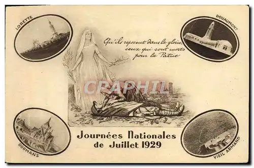 Cartes postales Journees Nationales de Juillet 1929 Lorette Douaumont Dormans Vieil Armand Militaria