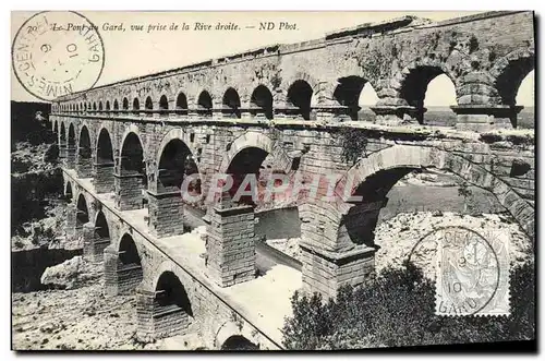 Cartes postales Nimes Le pont du Gard vue prise de la rive droite