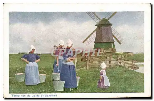 Ansichtskarte AK Terug Van de Weide Volendam Moulin a vent