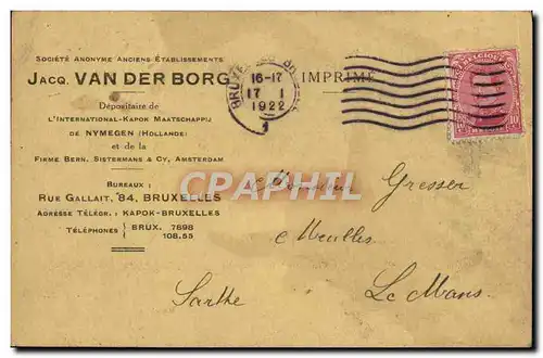 Entier postal Belgique Jacq Van der Borg Rye Gallait Bruxelles 1922