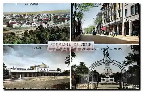 Moderne Karte Souvenir De Setif Vue generale Avenue Georges Clemenceau la gare Eglise et le monument des morts