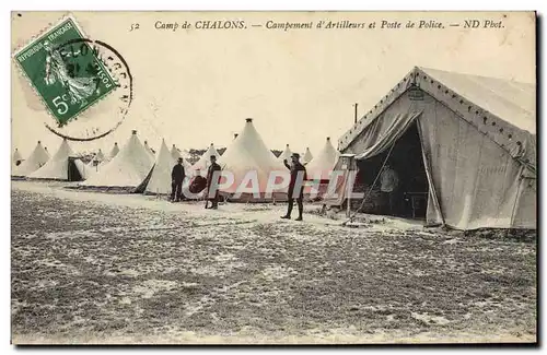 Cartes postales Camp De Chalons Campement D&#39Artilleurs Et Poste De Police Militaria