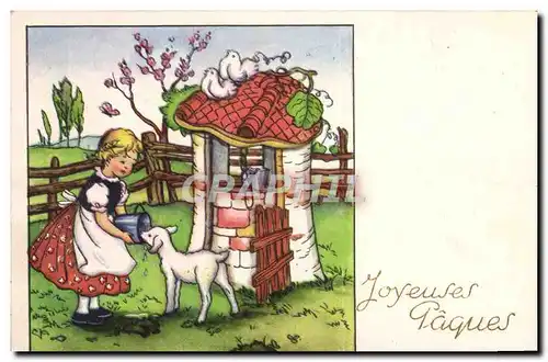 Cartes postales Fantaisie Enfant Agneau Paques