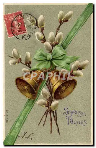 Cartes postales Fantaisie Fleurs Paques Cloches