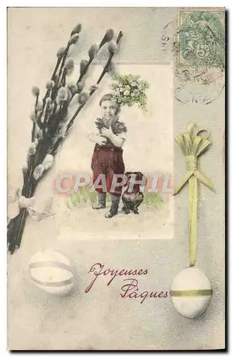 Cartes postales Fantaisie Enfant Chien Paques Oeuf