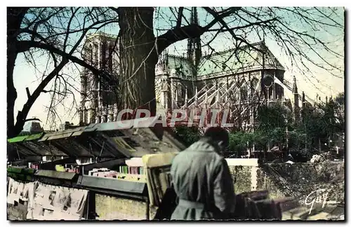 Moderne Karte Paris Bouquiniste de la rive gauche et cathedrale Notre Dame