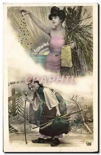 Cartes postales Fantaisie Femme L&#39annee qui s&#39en va L&#39anne qui vient