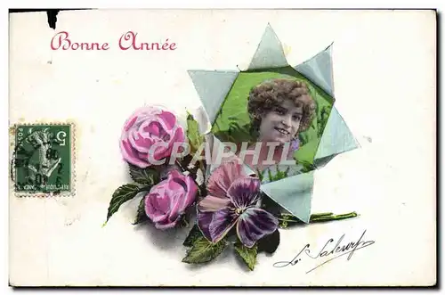 Cartes postales Fantaisie Femme Bonne annee Fleurs