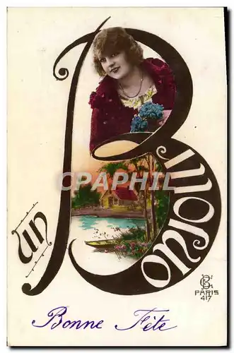 Cartes postales Fantaisie Femme Lettre B Un bonjour