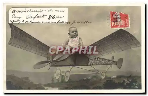 Ansichtskarte AK Fantaisie Enfant Avion Bebe