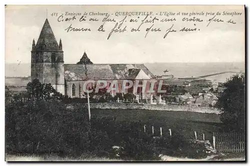 Cartes postales Querqueville L'Eglise et vue Generale Prise du Semaphore Environs de Cherbourg