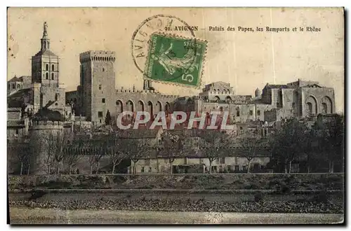 Cartes postales Avignon Palais des Papes les Remparts et le Rhone