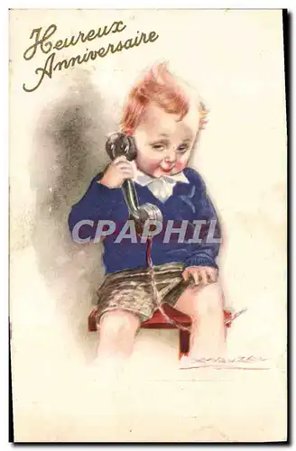 Ansichtskarte AK Fantaisie Enfant Telephone