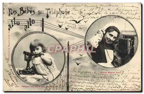 Cartes postales Fantaisie Des bebes au telephone