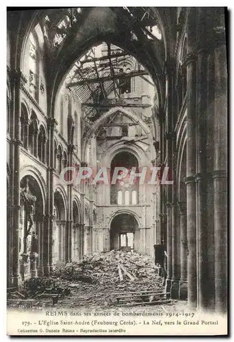 Cartes postales Reims L'eglise Saint Andre La nef vers le grand portail Militaria