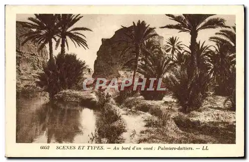 Cartes postales Scenes Et Types Au Bord d&#39Un oued Palmiers dattiers