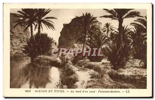 Cartes postales Scenes Et Types Au Bord d'Un oued Palmiers dattiers