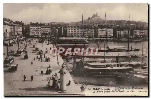 Cartes postales Marseille Le Quai De La Fraternite Et Notre Dame De la Garde Bateaux