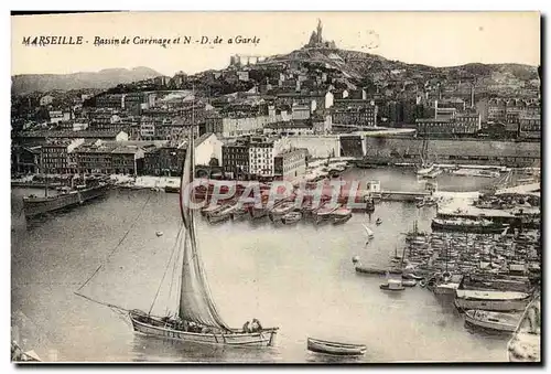 Cartes postales Marseille Bassin de Carenage Et ND de la Garde Bateaux