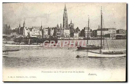 Cartes postales Anvers Panorama De La Ville Et Vue De La Rade Bateaux