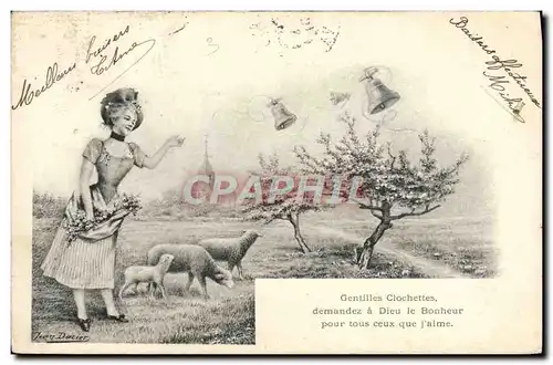 Cartes postales Gentilles Clochettes Femme Agneau