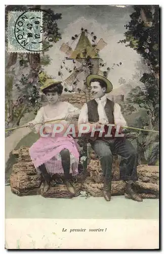 Cartes postales Fantaisie Femme Le premier sourire Moulin a vent Peche Pecheur