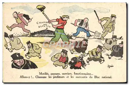 Cartes postales Fantaisie Mutiles Paysans Ouvriers Fonctionnaires
