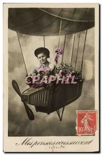 Cartes postales Fantaisie Enfant Ballon Zeppelin Dirigeable